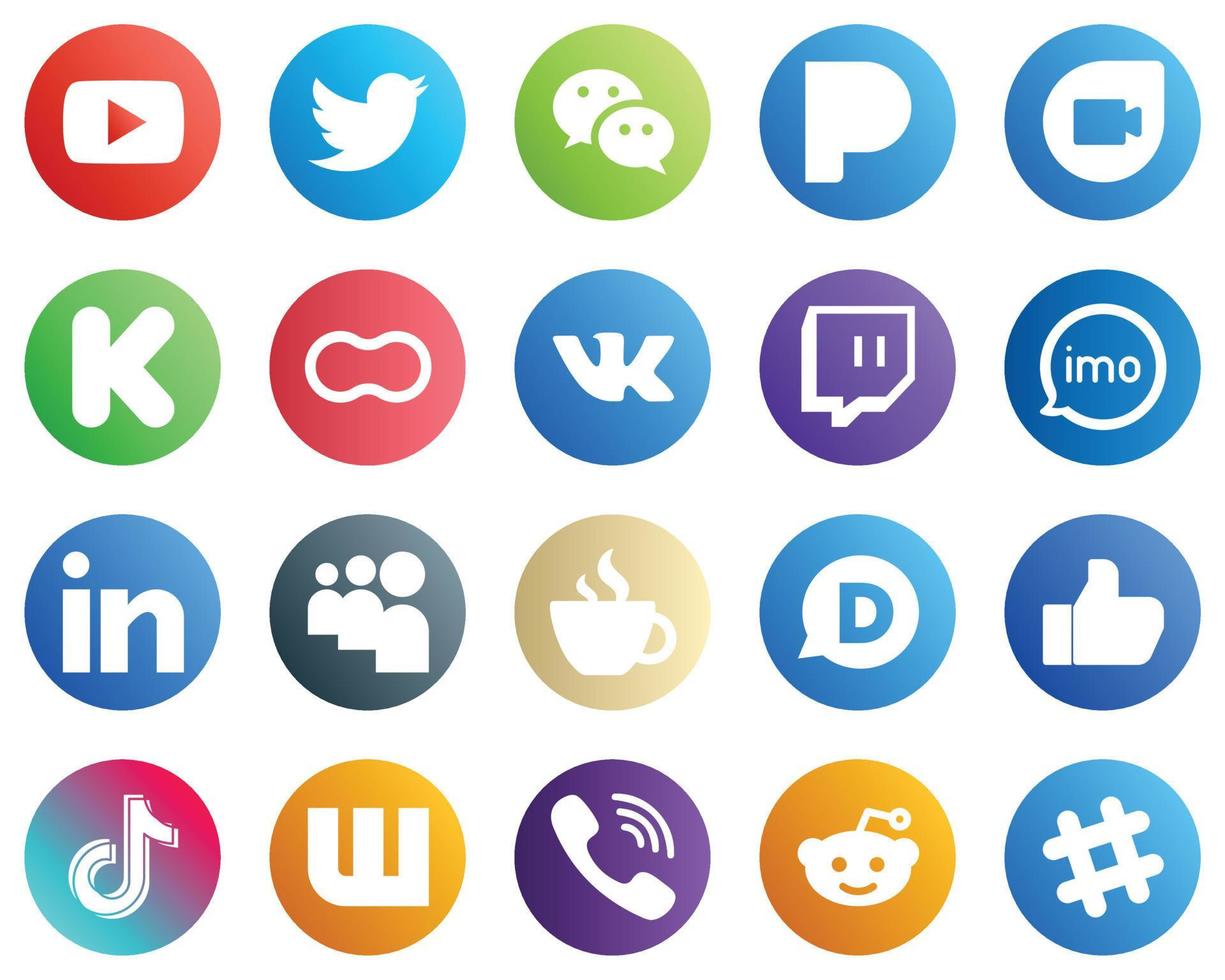 ensemble d'icônes de médias sociaux tout-en-un 20 icônes telles que la vidéo. imo. démarreur. icônes de contraction et de femmes. de haute qualité et moderne vecteur