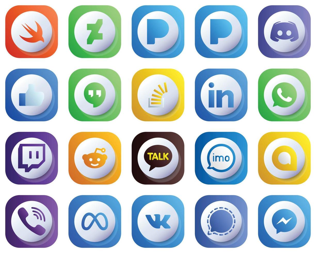 20 icônes dégradées 3d mignonnes pour les meilleures plateformes de médias sociaux telles que twitch. professionnel. Facebook. LinkedIn et icônes de stock. modifiable et simple vecteur