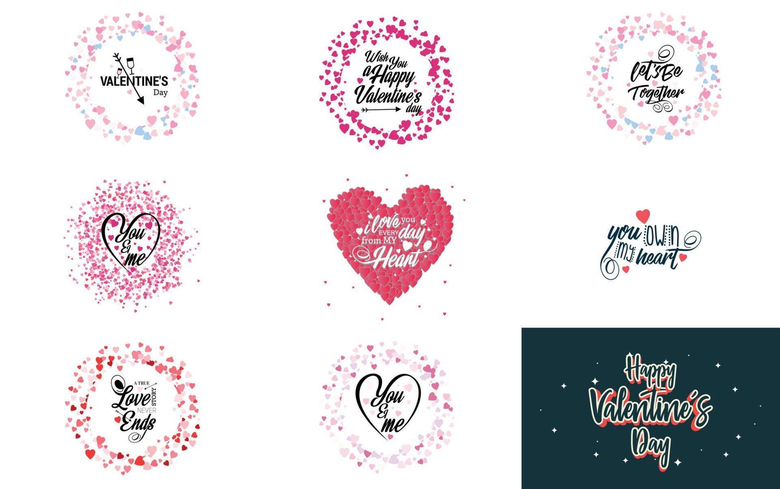 happy valentine's day main lettrage calligraphie texte et coeur. isolé sur illustration vectorielle fond blanc vecteur