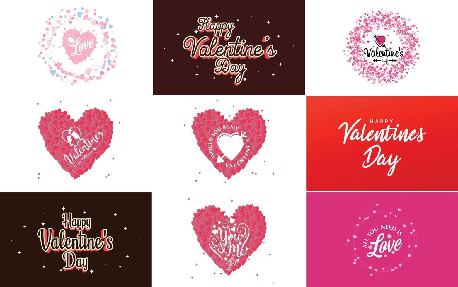 conception de typographie joyeuse saint valentin avec une texture aquarelle et une couronne en forme de coeur vecteur