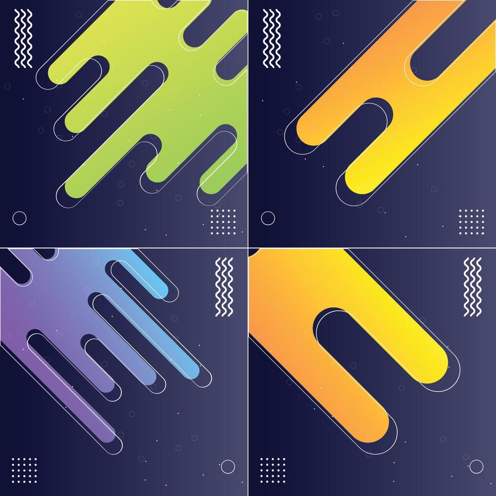 pack de 4 compositions de formes dynamiques avec des modèles créatifs de rayures brillantes vecteur
