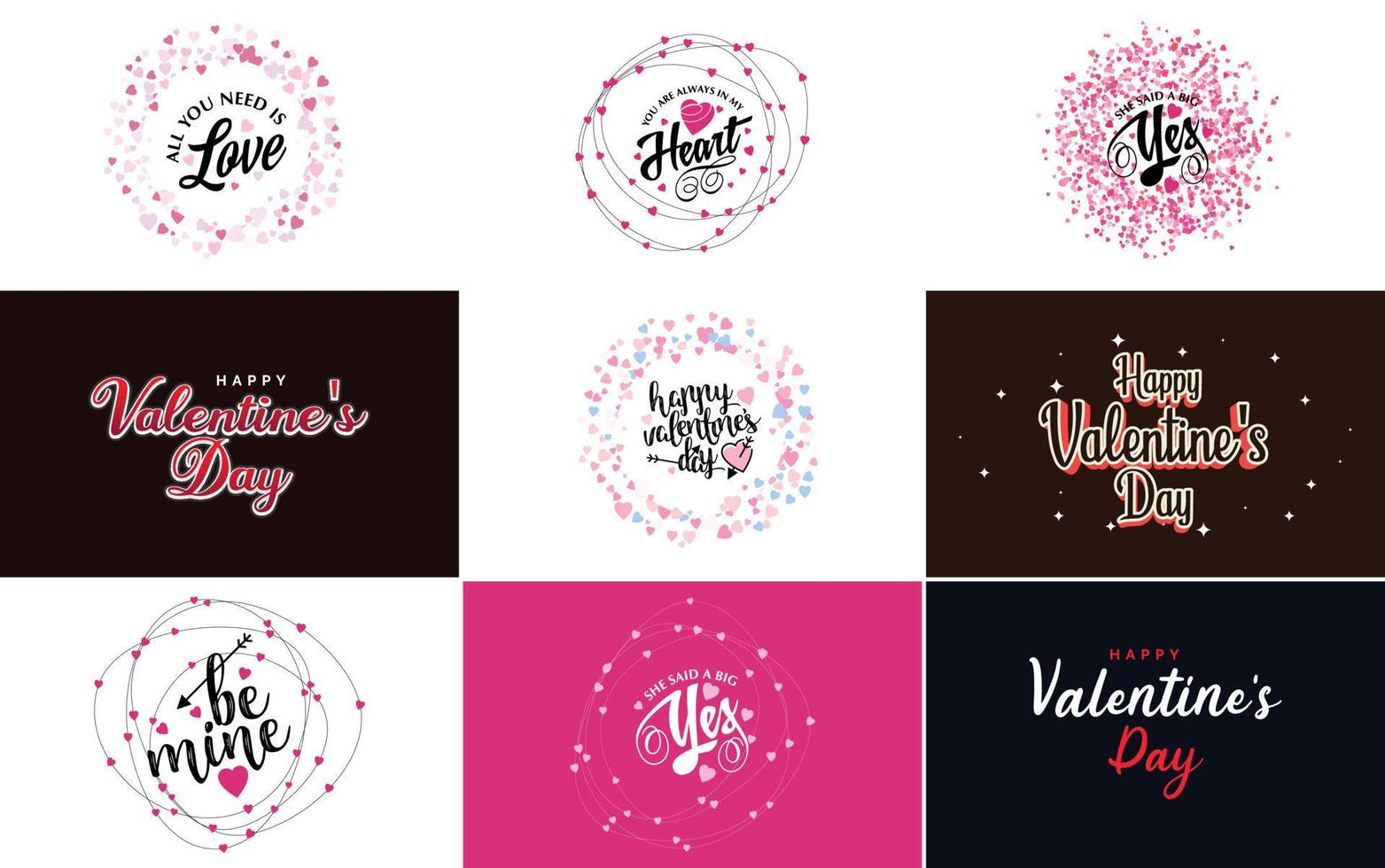 conception de typographie joyeuse saint valentin avec un ballon en forme de coeur et un jeu de couleurs dégradées vecteur