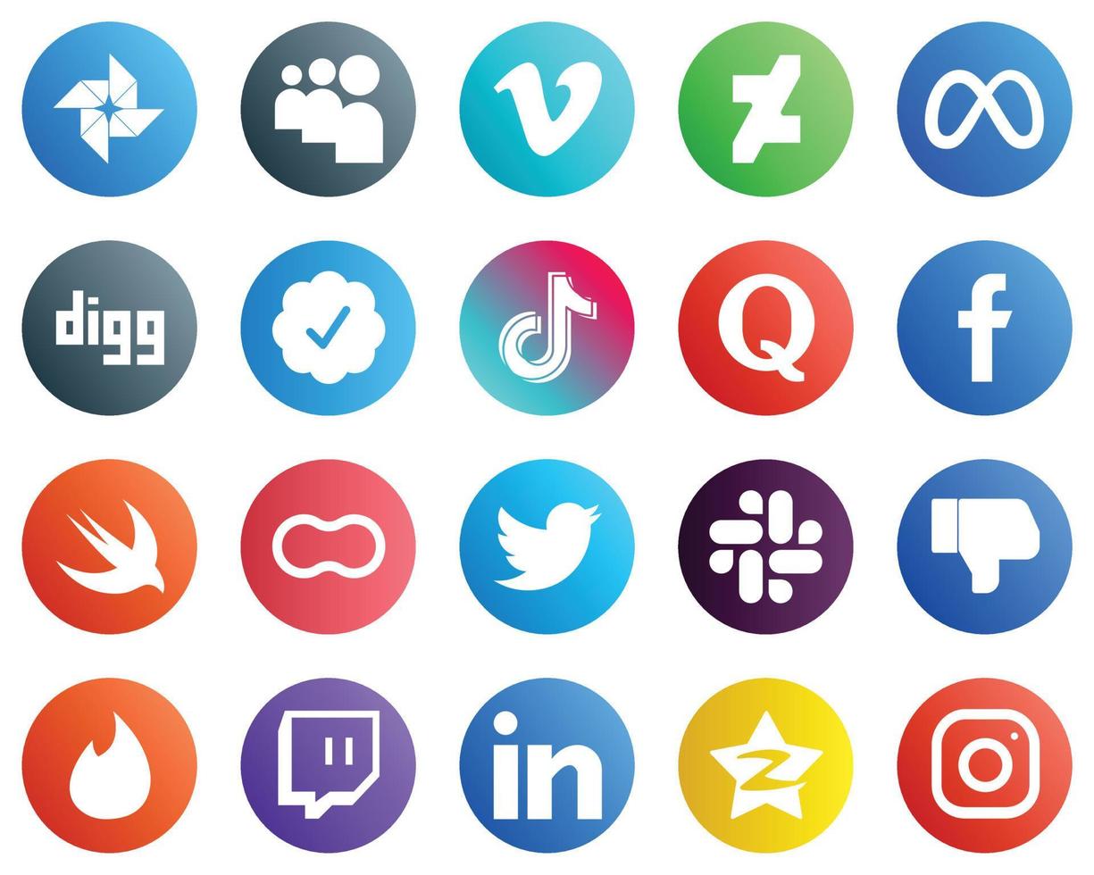 20 icônes de médias sociaux pour vos conceptions telles que fb. question. badge vérifié par twitter. icônes quora et chine. polyvalent et de haute qualité vecteur