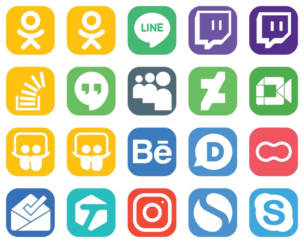 20 icônes modernes des médias sociaux telles que les mères. disqus. icônes myspace et behance. collection d'icônes de médias sociaux dégradés vecteur