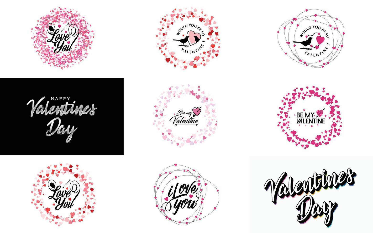 conception de typographie joyeuse saint valentin avec une couronne en forme de coeur et un jeu de couleurs dégradées vecteur