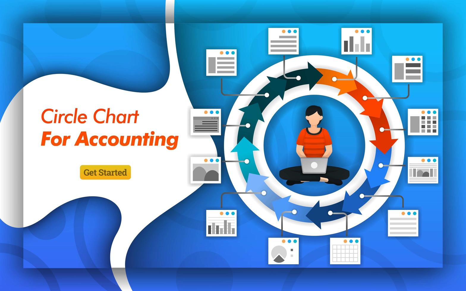 graphique circulaire infographique à des fins comptables et commerciales. peut être pour des présentations, des pages de destination, des bannières, des brochures et des mobiles. embaucher des annonces de comptable design illustration vectorielle. style de vecteur plat