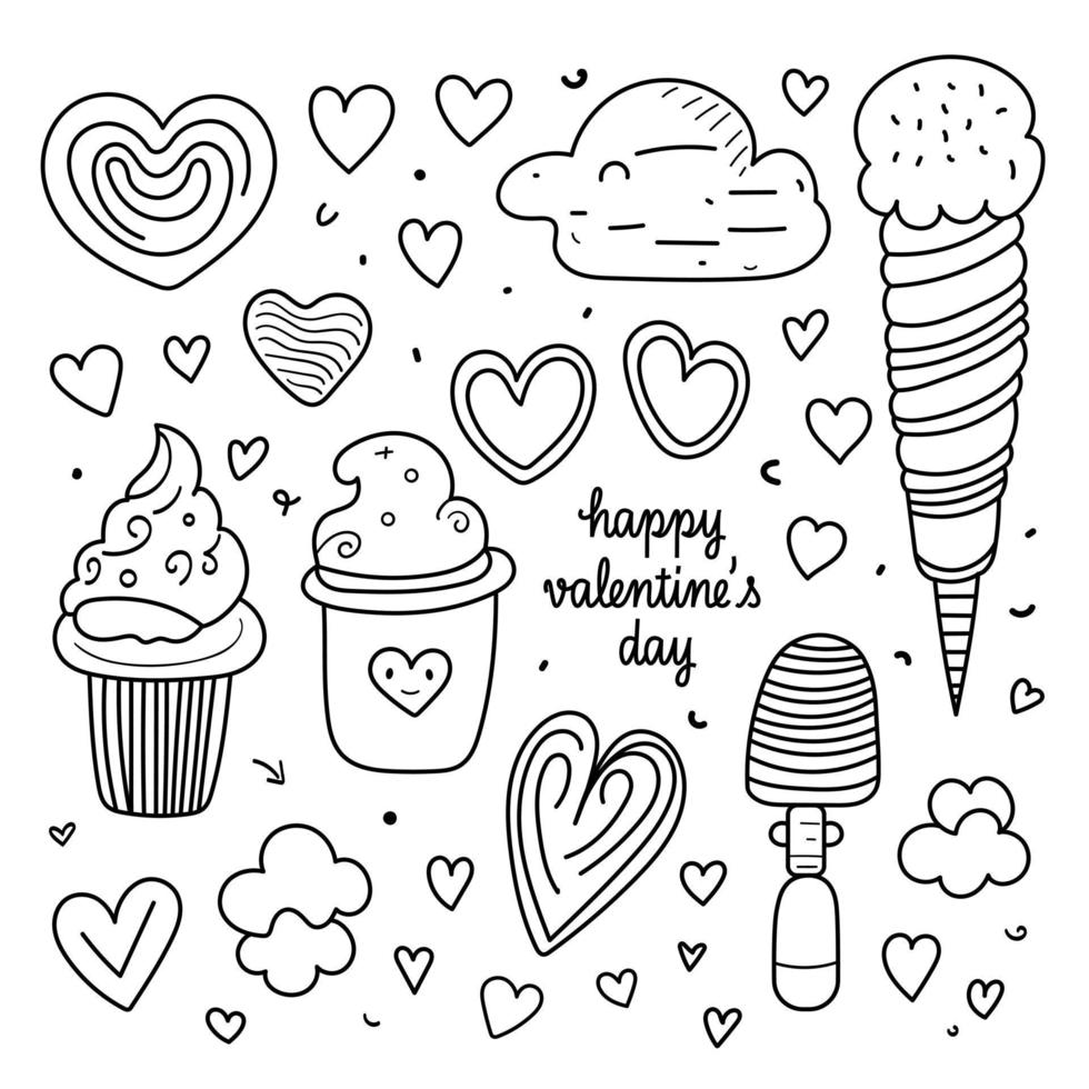 dessinés à la main saint valentin dessins doodle ensemble d'éléments amour romance coeurs fleurs illustration de carte saint valentin vecteur