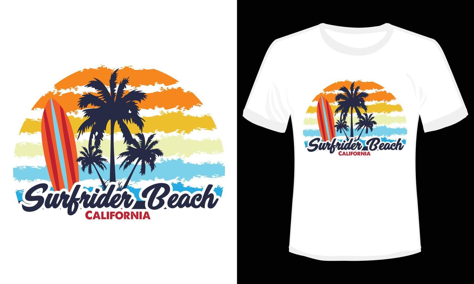 t-shirt californie venice beach surfrider, coucher de soleil avec palmiers vecteur conception d'illustration de t-shirt vintage