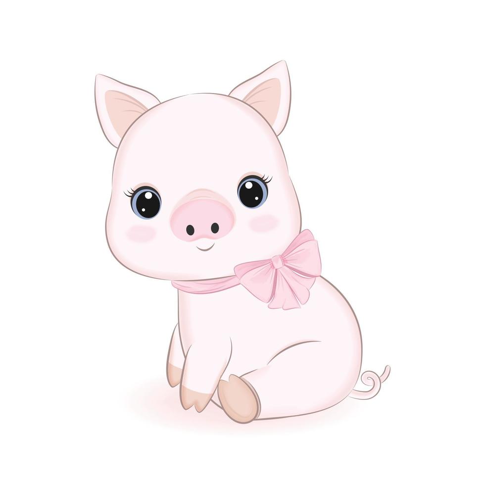 mignon petit cochon assis, illustration de dessin animé vecteur