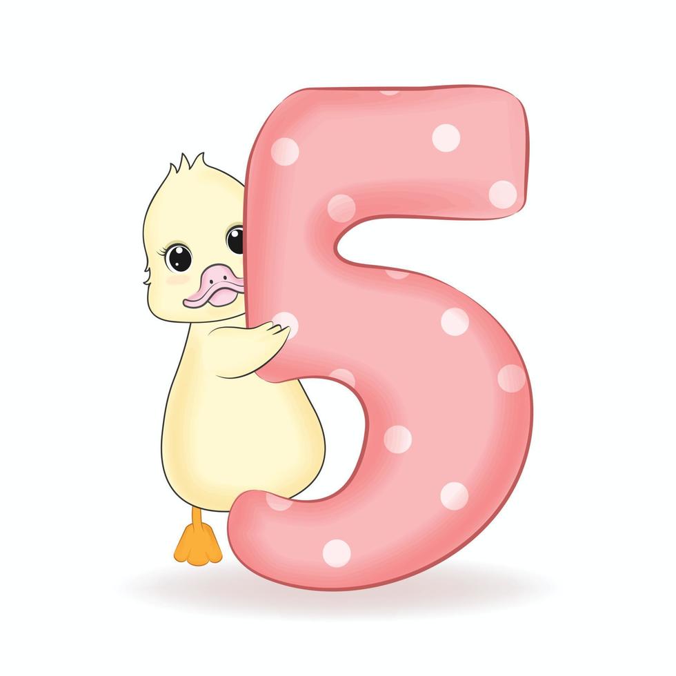 mignon petit canard avec l'alphabet numéro 5 vecteur