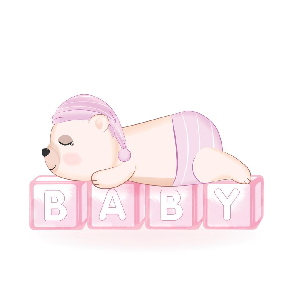 mignon bébé ours dormant sur l'illustration de la boîte à jouets pour bébé vecteur