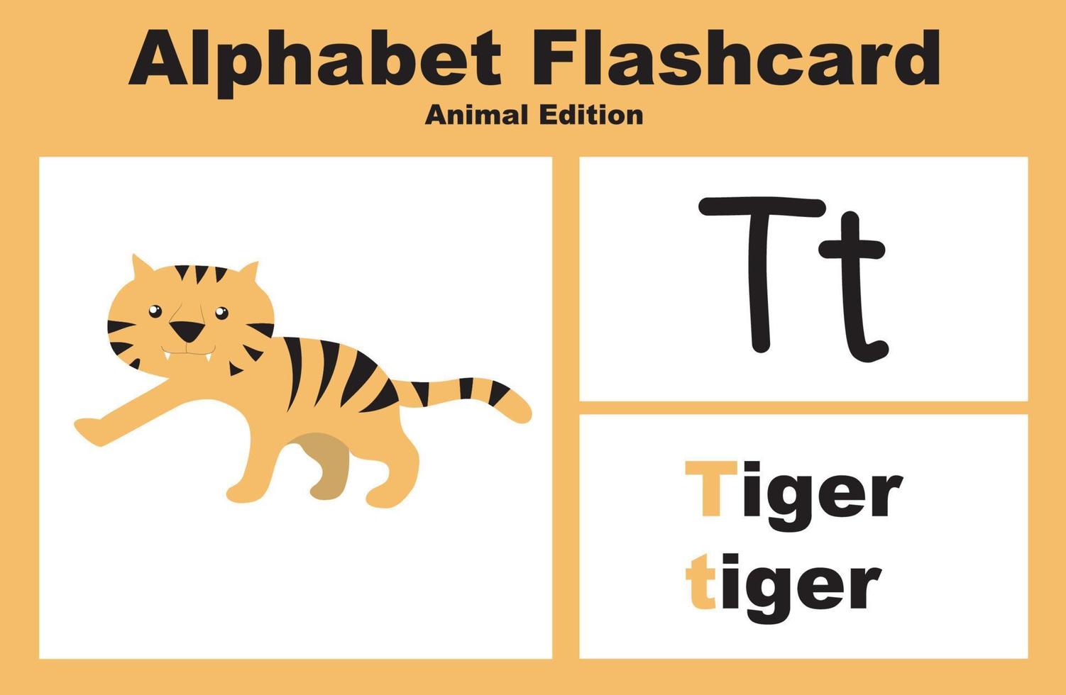 jeu de vecteurs flashcard alphabet avec thème animal. feuille de travail imprimable éducative. thème de feuille de calcul animal mignon. illustrations vectorielles. vecteur