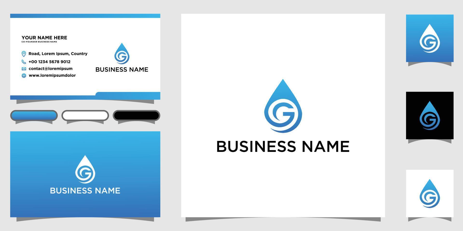 lettre g goutte d'eau logo icône éléments de modèle de conception avec modèle de conception de carte de visite vecteur