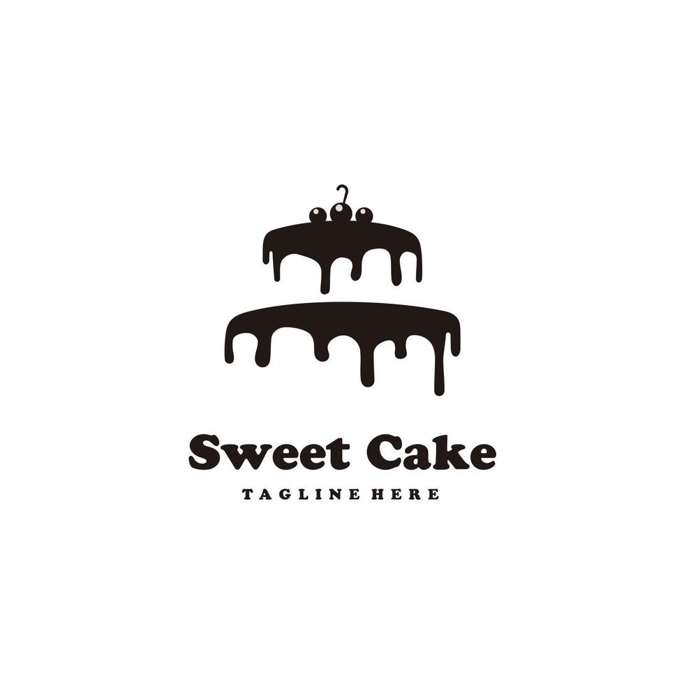 vecteur de conception de logo de modèle de magasin de bonbons. illustration du gâteau silhouette aux cerises.