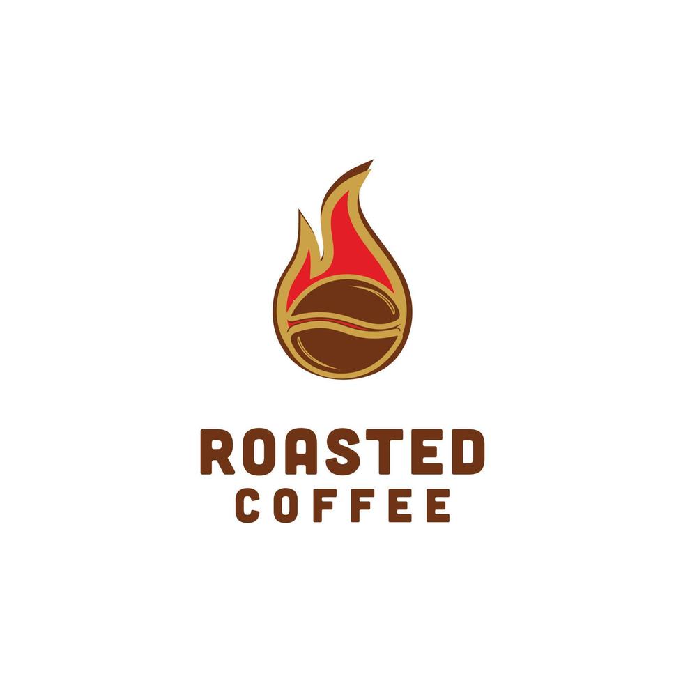 création de logo d'icône vintage de torréfacteur de café chaud avec des grains de café et de la flamme vecteur