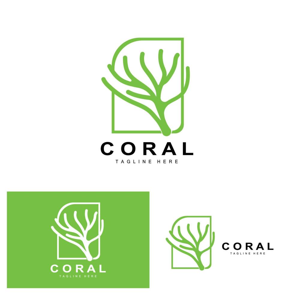 logo de corail, plantes marines placent des animaux marins, vecteur océanique, icônes d'algues