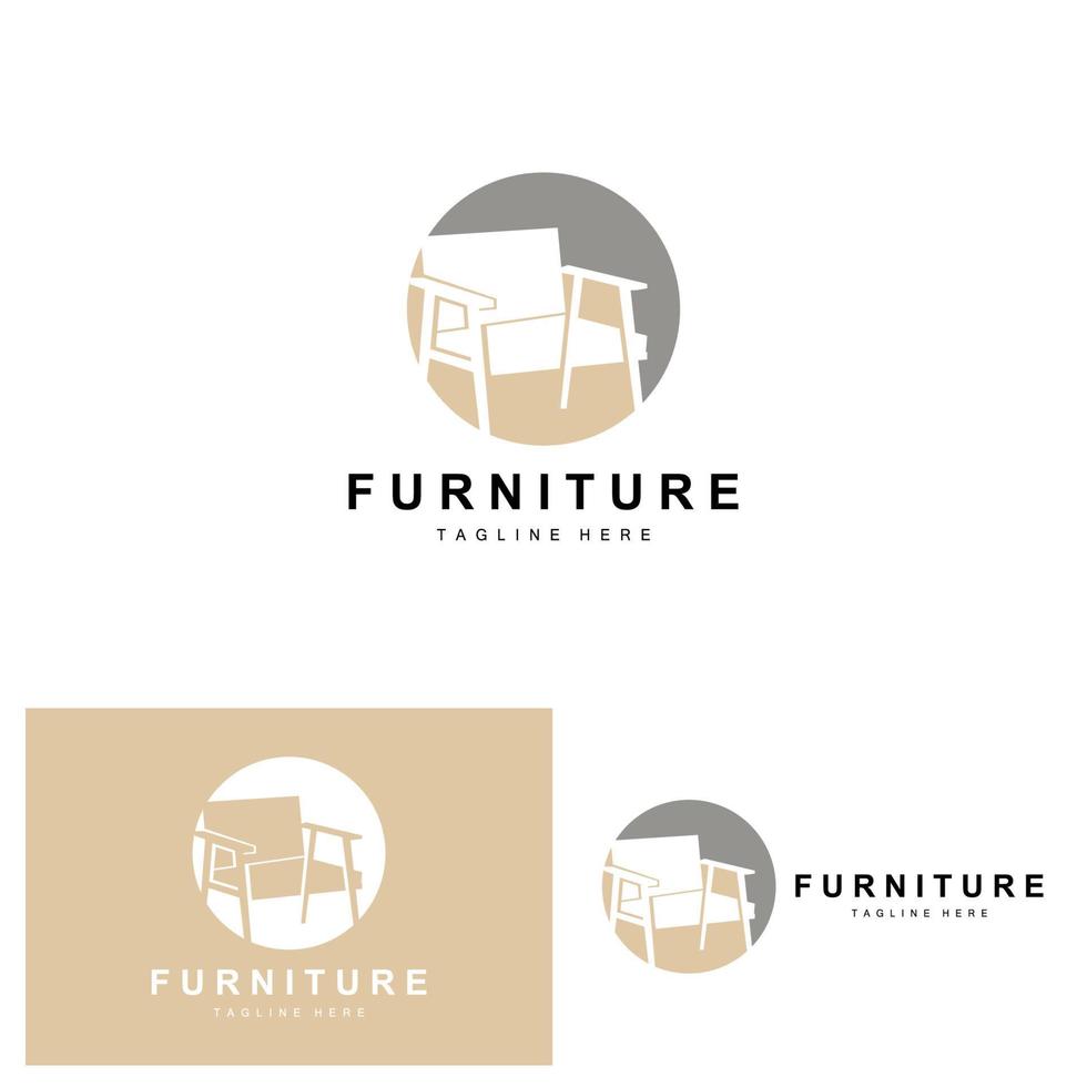 logo de meuble, design d'ameublement, illustration d'icône de chambre, table, chaise, lampe, cadre, horloge, pot de fleur vecteur