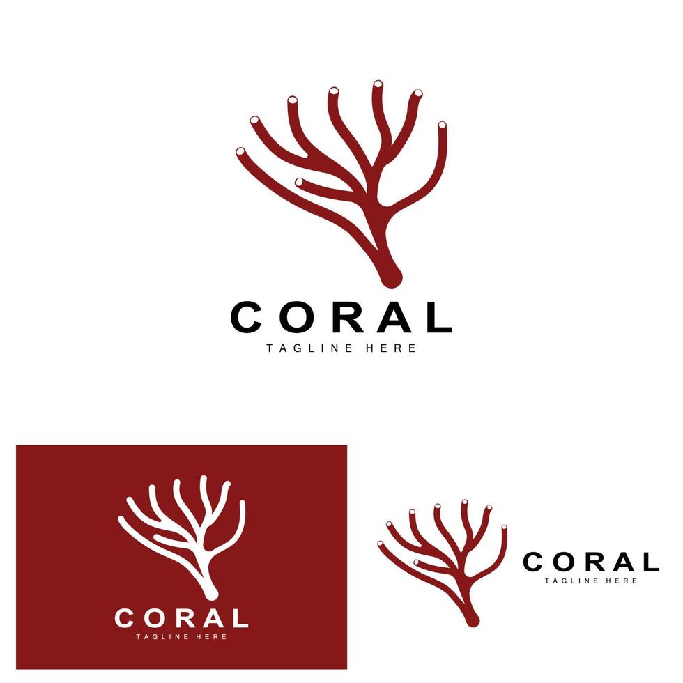 logo de corail, plantes marines placent des animaux marins, vecteur océanique, icônes d'algues