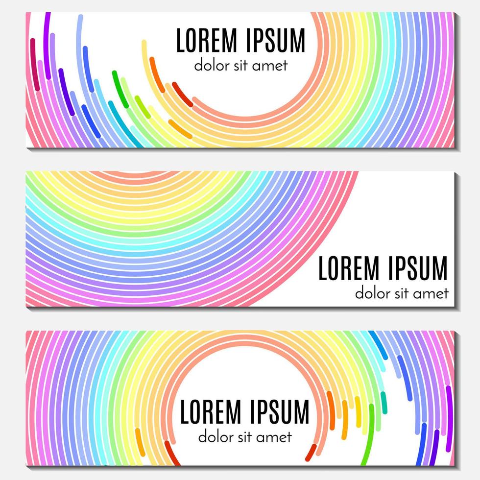 ensemble de bannières d'en-tête abstraites arc-en-ciel colorées avec des lignes courbes et place pour le texte. arrière-plans vectoriels pour la conception de sites Web. vecteur