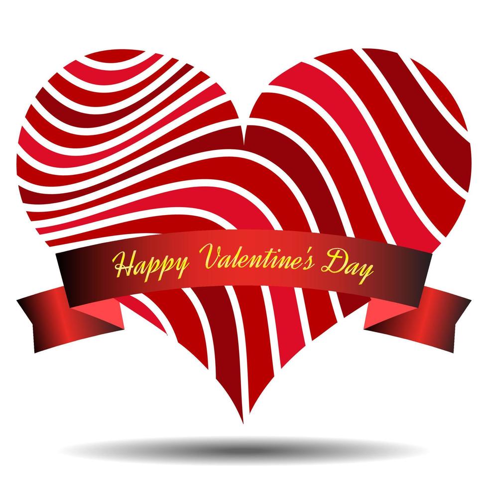 coeur rouge avec ruban et ombre sur fond blanc. symbole de l'amour. illustration vectorielle de la Saint-Valentin. vecteur