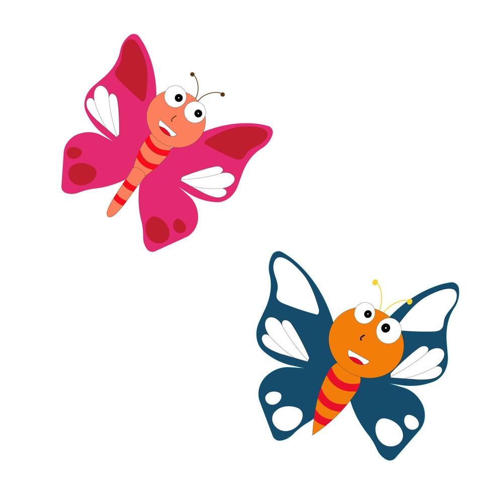 illustration de papillon de dessin animé. personnage souriant mignon pour un design enfantin. illustration vectorielle plane isolée sur fond blanc. vecteur