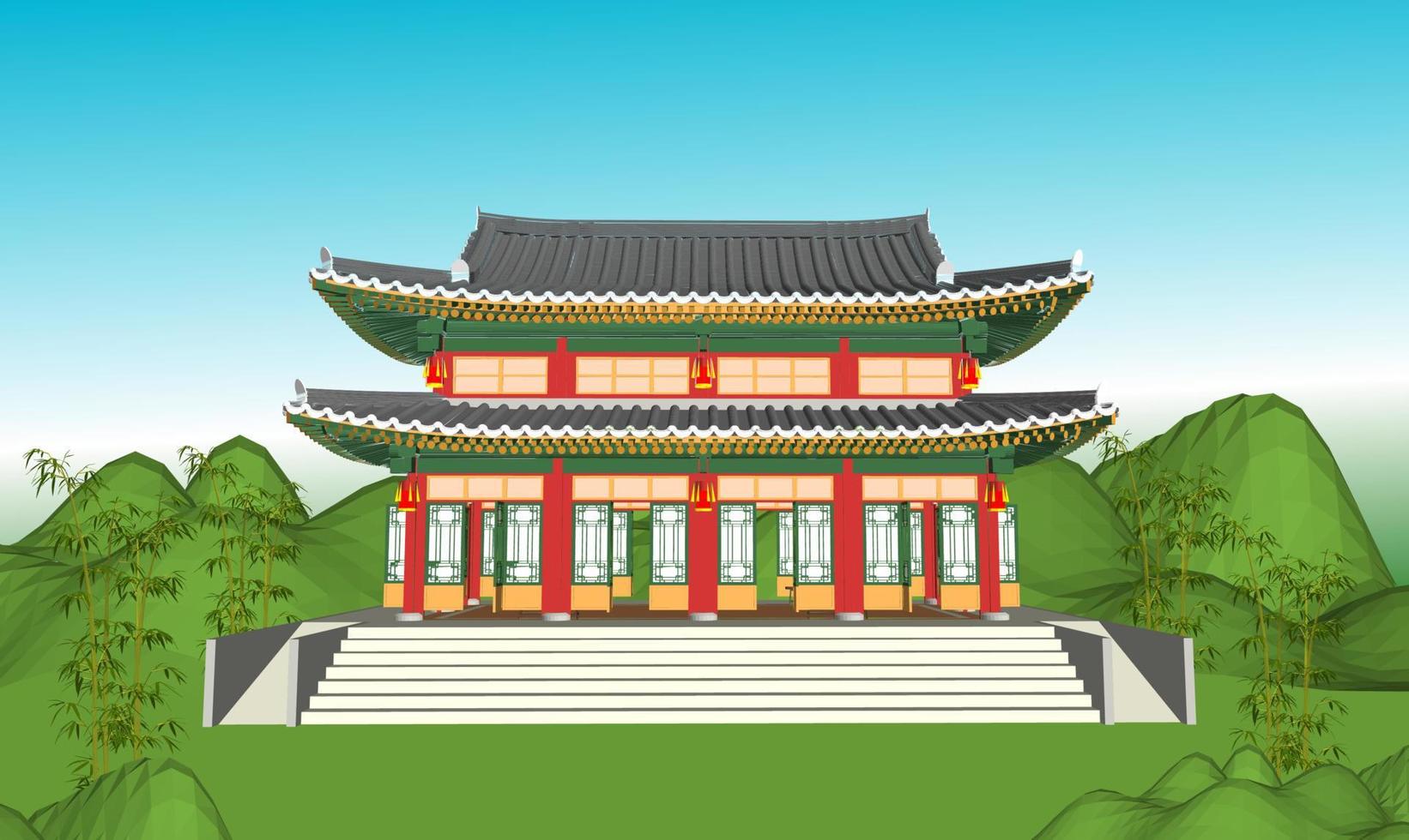 illustration vectorielle de bâtiments de style coréen, japonais, chinois, à l'ancienne vecteur