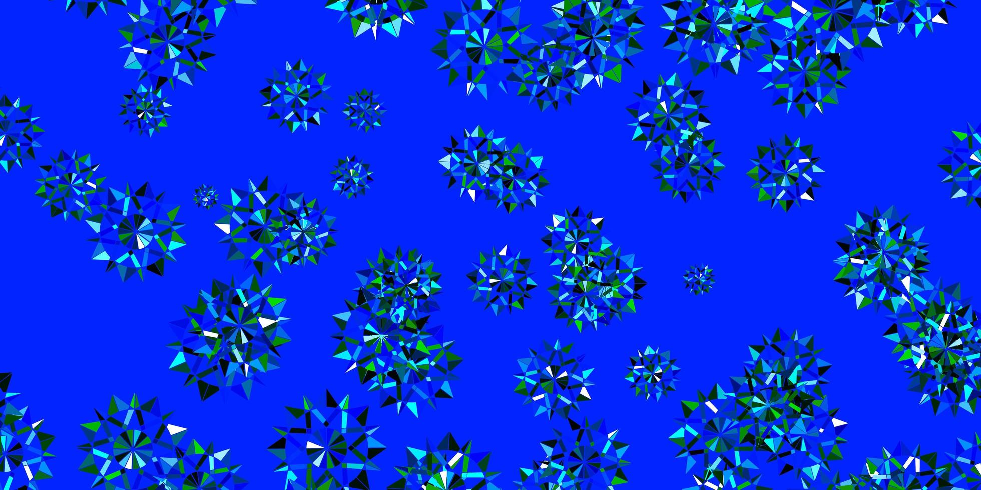 modèle vectoriel bleu clair, vert avec des flocons de neige colorés.