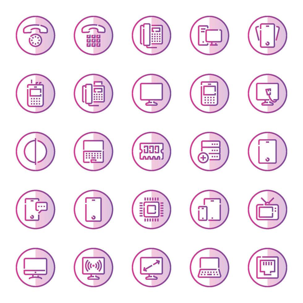 icônes de contour de couleur violette pour les appareils. vecteur