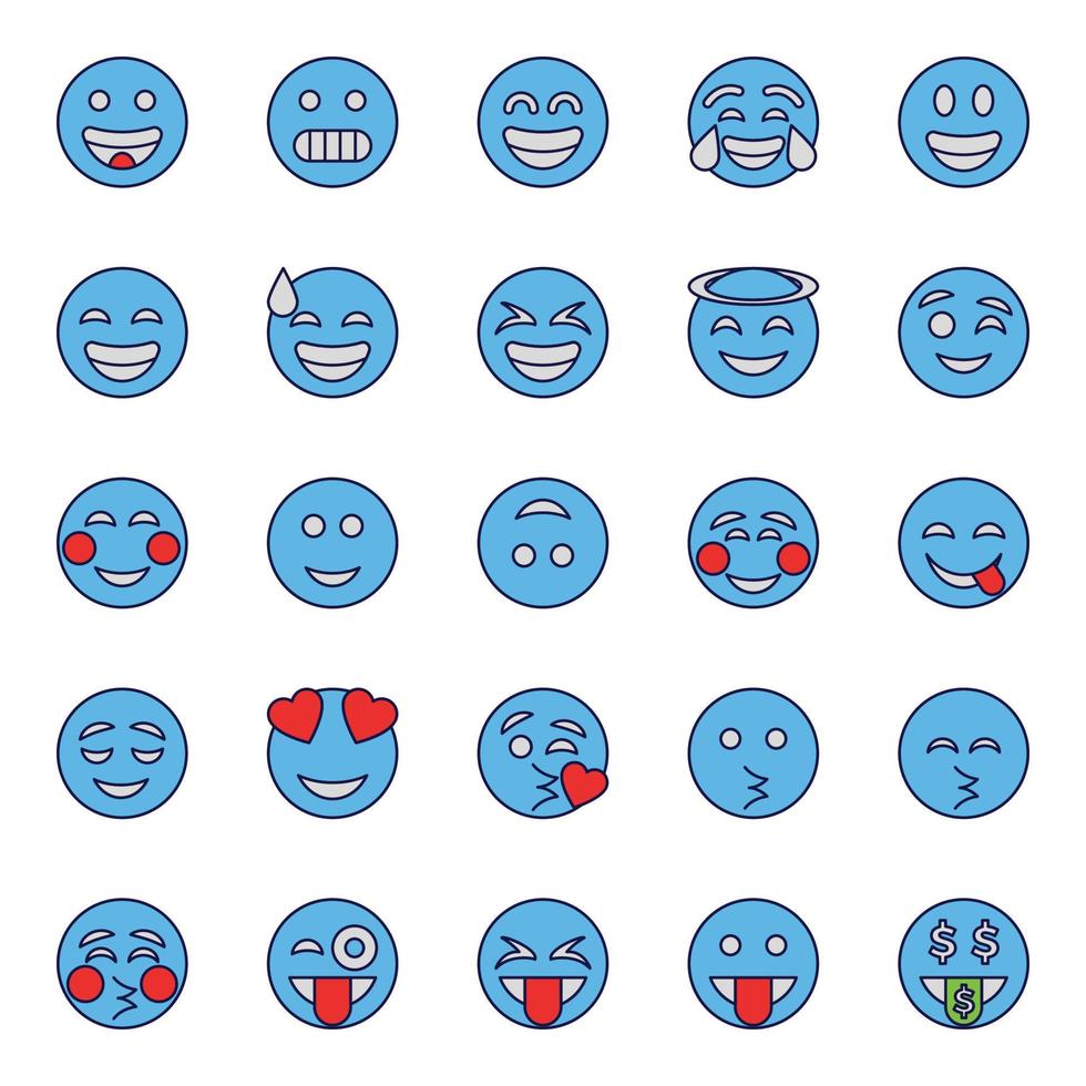 icônes de contour de couleur bleue pour les emojis. vecteur