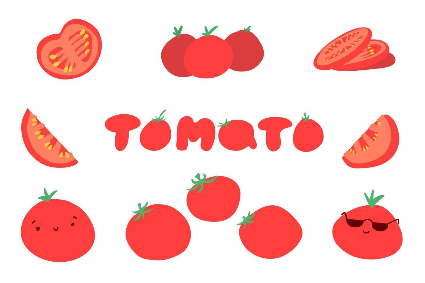 tomates dans un style plat de dessin animé. nourriture saine de légumes naturels. illustration vectorielle isolée sur fond blanc. vecteur