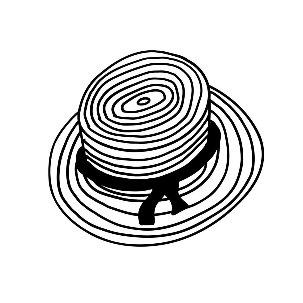 chapeau de paille. illustration vectorielle dessinés à la main dans le style de contour doodle vecteur