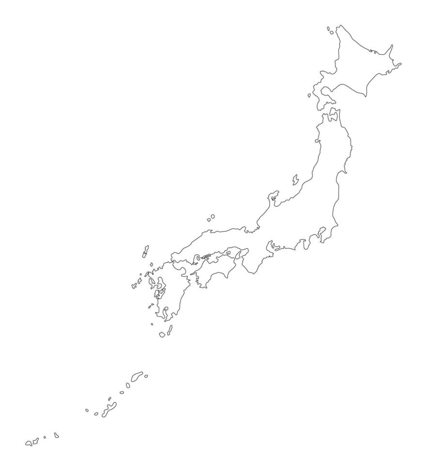 carte du japon contour couleur noire avec un fond blanc avec les îles d'okinawa. vecteur