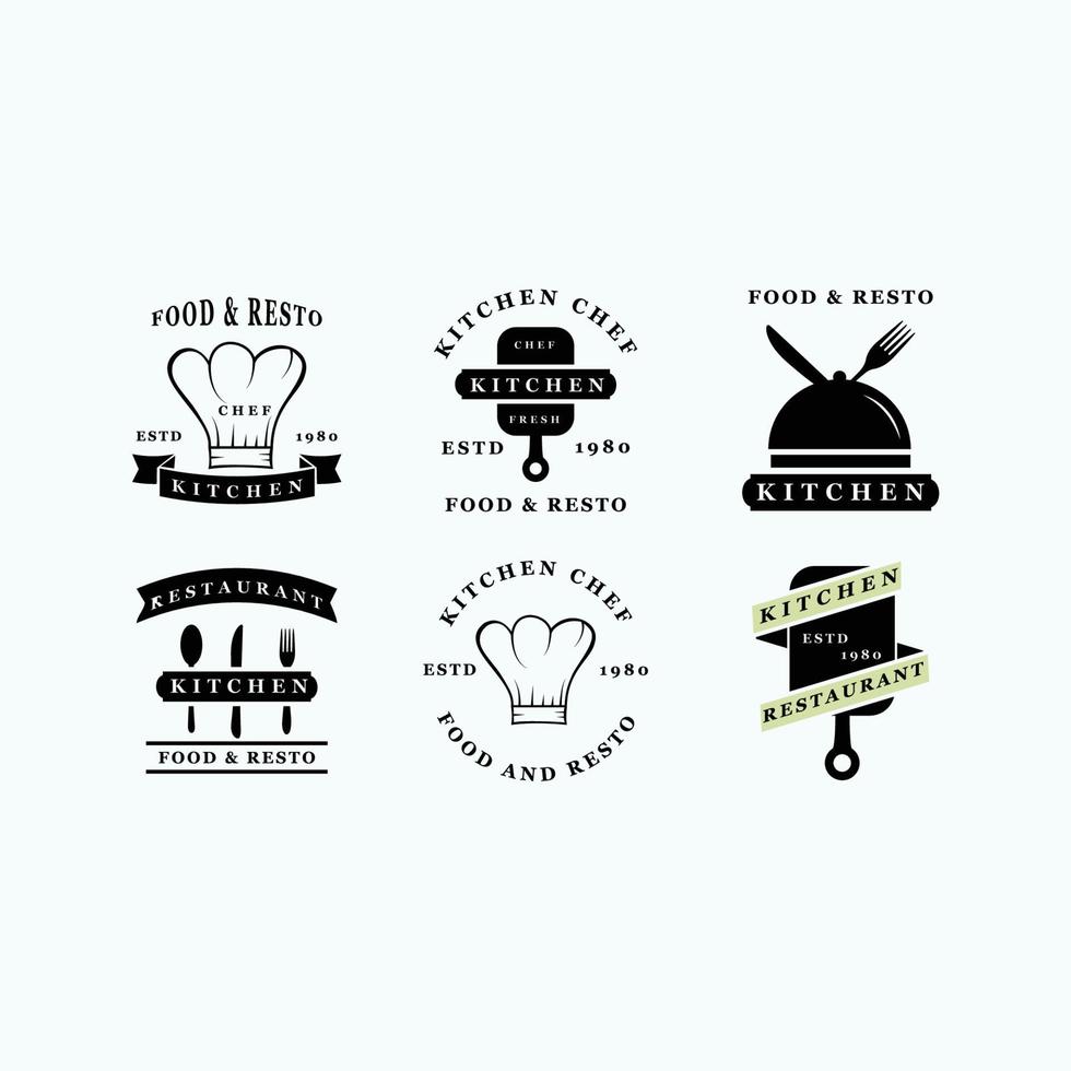 définir le logo de la cuisine des badges vecteur