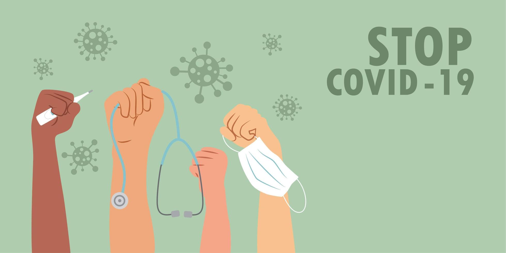 arrêter le concept de propagation du coronavirus avec les mains en l'air vecteur