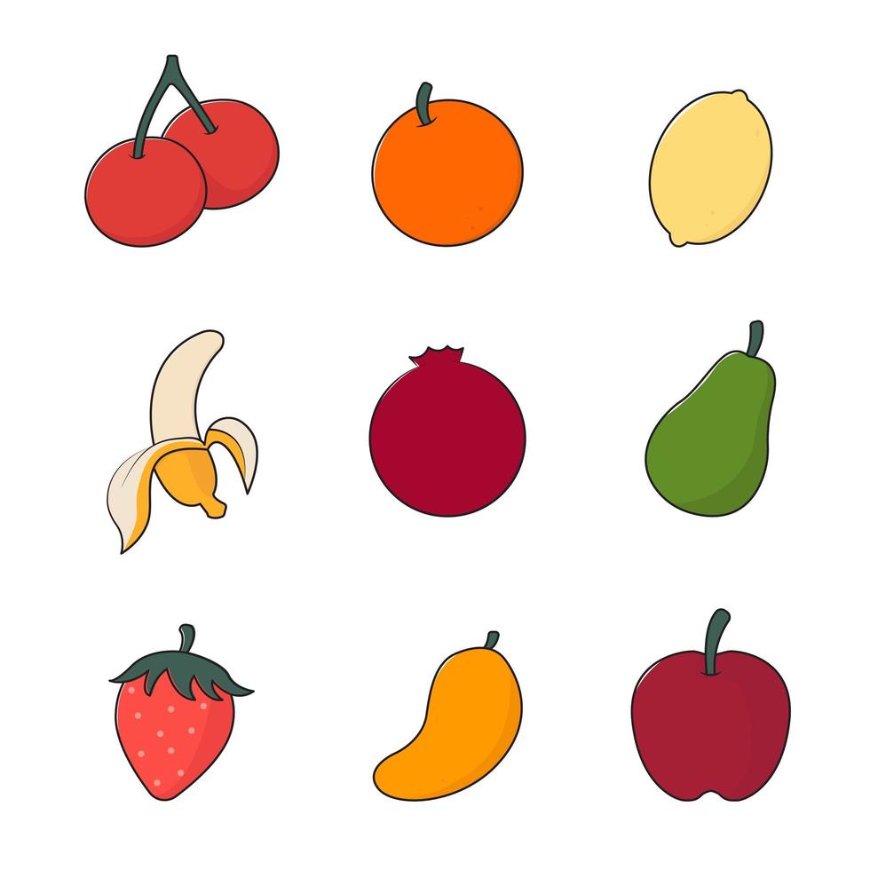 collection de dessin animé de fruits vecteur