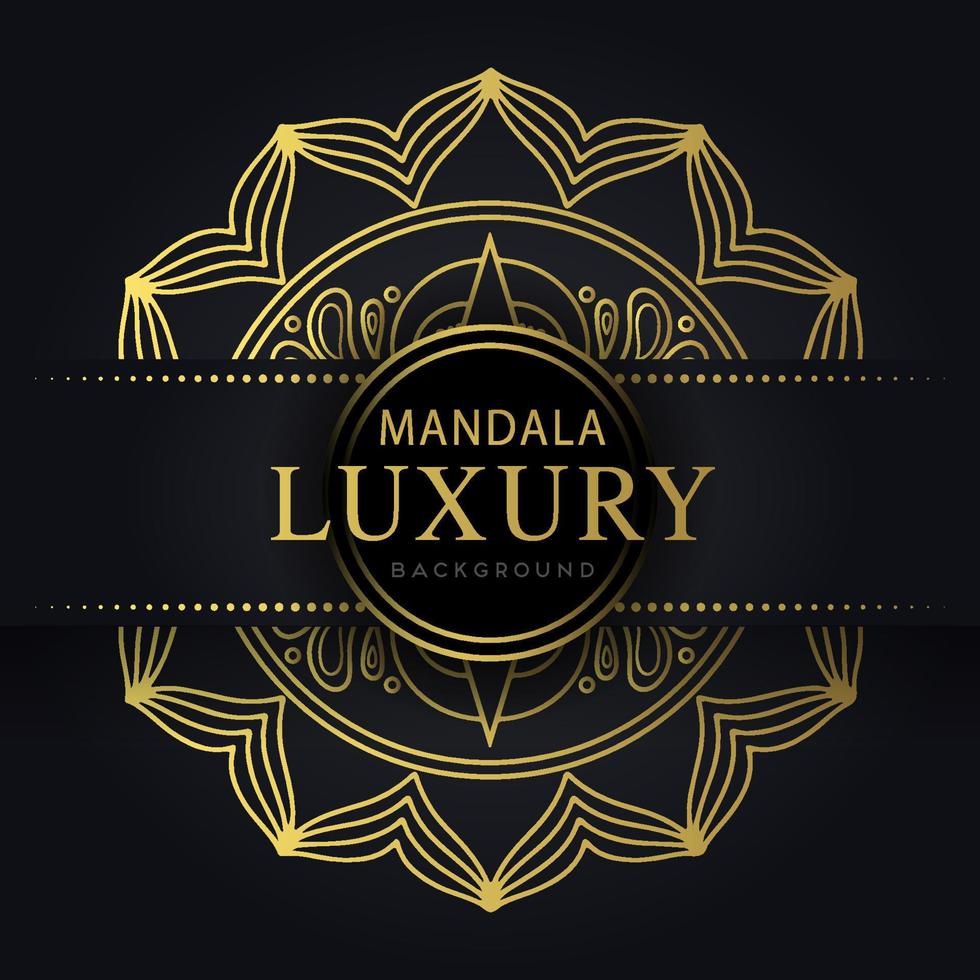 mandala de luxe doré avec un design élégant de fond noir pour le henné d'invitation d'anniversaire vecteur
