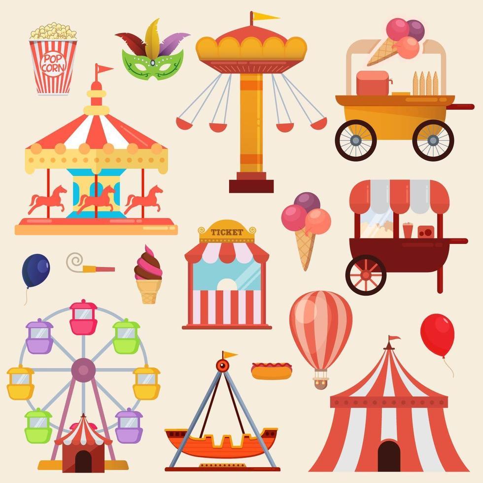 ensemble de carrousels en illustration vectorielle de carnaval fête foraine vecteur