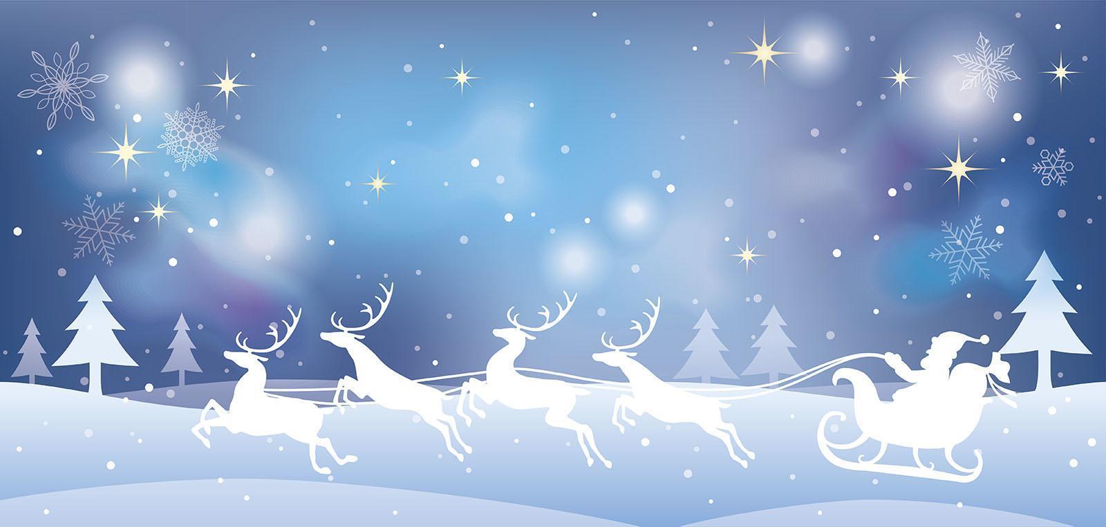 illustration de Noël avec le père Noël et les rennes dans une forêt enneigée. vecteur