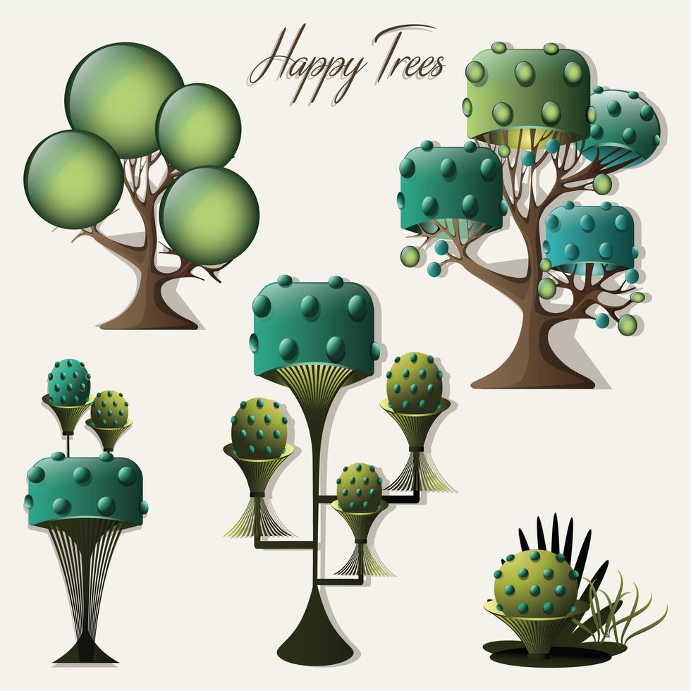 une collection contemporaine d'illustrations d'arbres vecteur