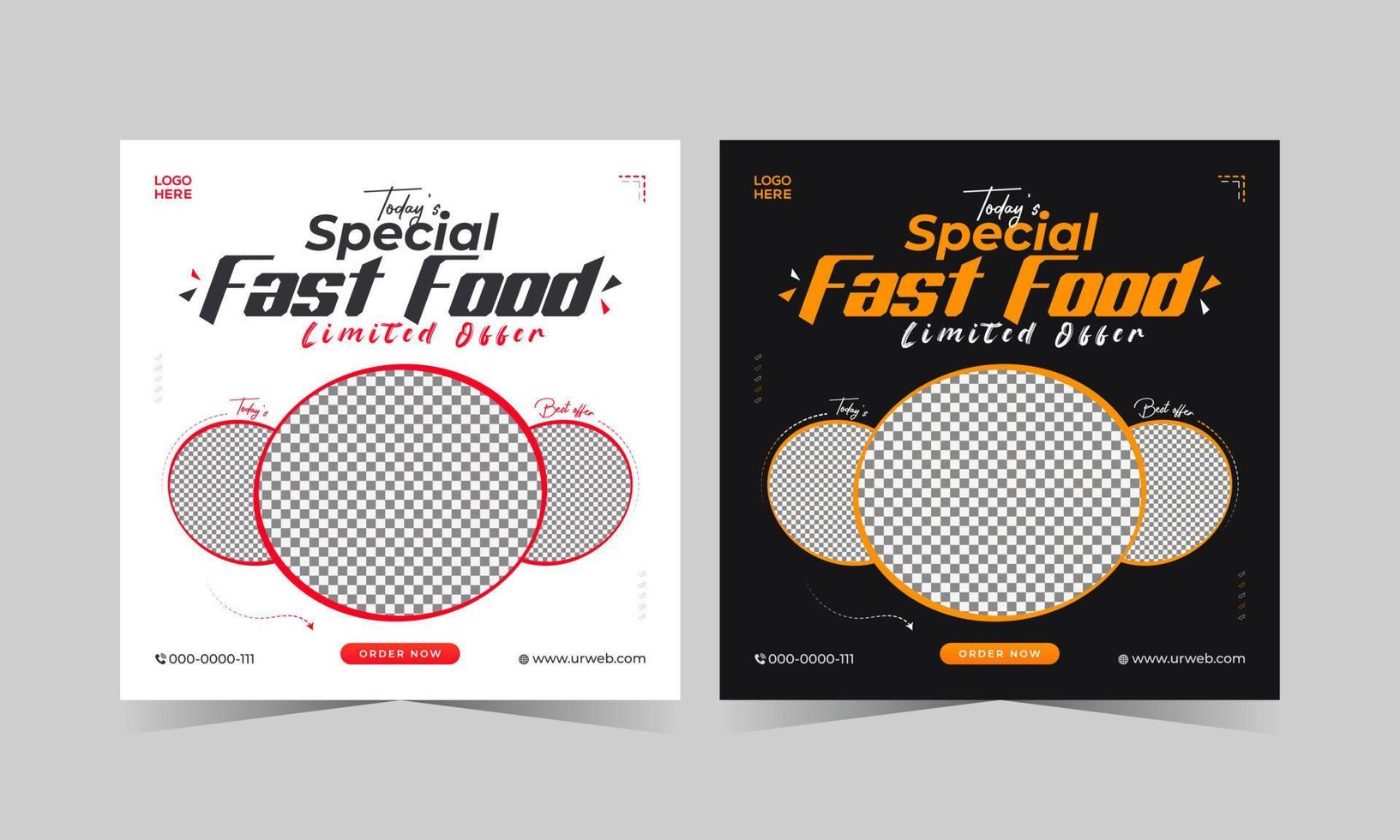 modèle de conception de bannière de médias sociaux alimentaires. illustration vectorielle de hamburger sur les médias sociaux. taille carrée. vecteur