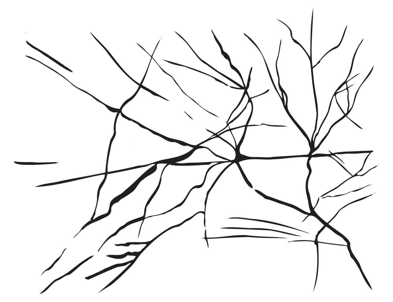 ligne noire de croquis réaliste de fissure de glace isolée pas de blanc. fissurer l'arrière-plan transparent de l'effet terre brisée. rayures glacées. doodle plat éclair. kintsugi craquelure japoniser l'art illustration vectorielle vecteur