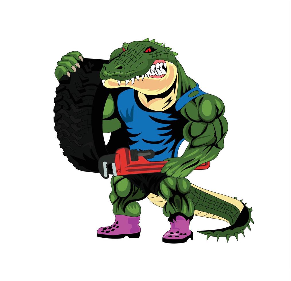 crocodile, tenue, pneu, logo, vecteur, illustration vecteur