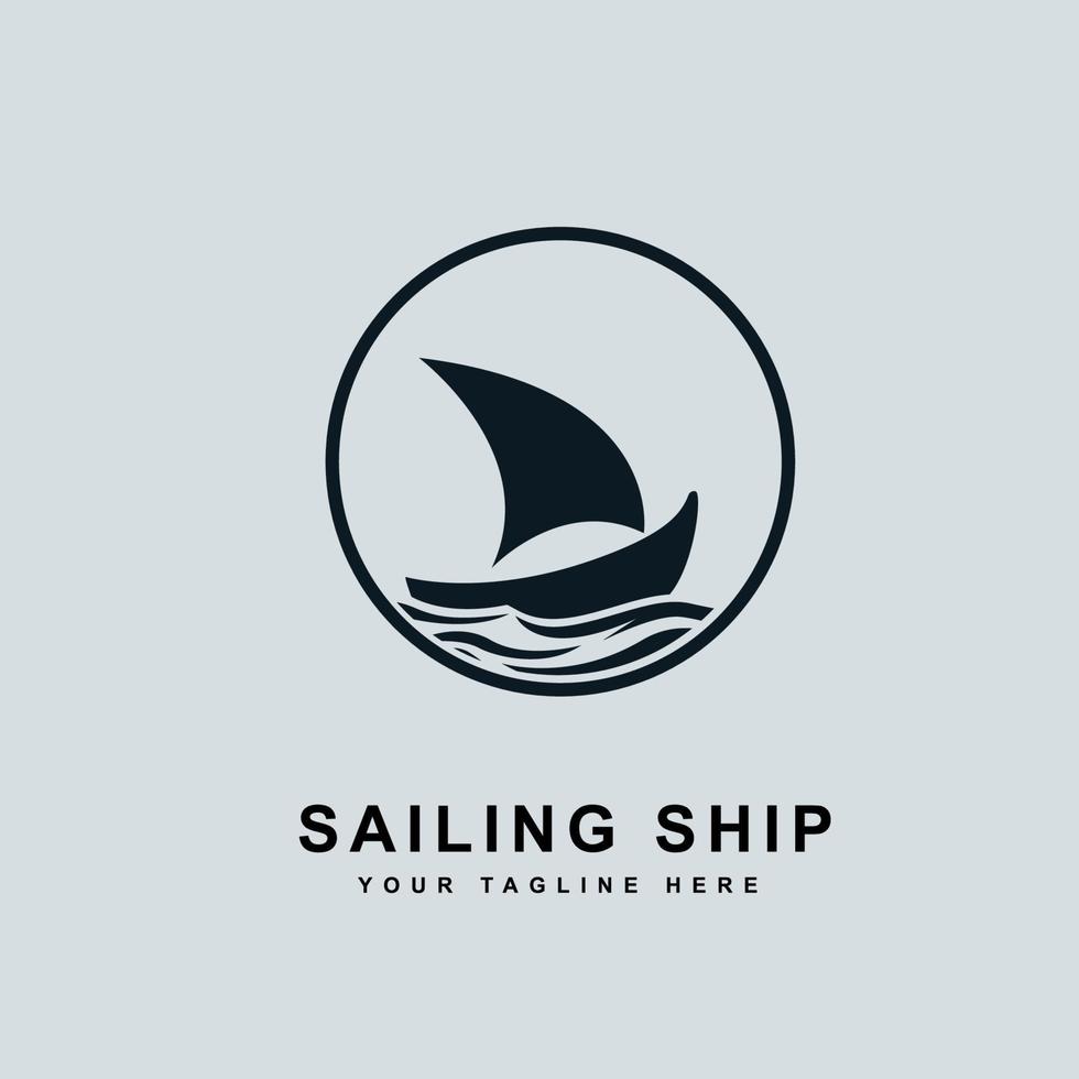 voilier sur la vague de l'océan de mer avec création de logo en cercle navire simple vecteur