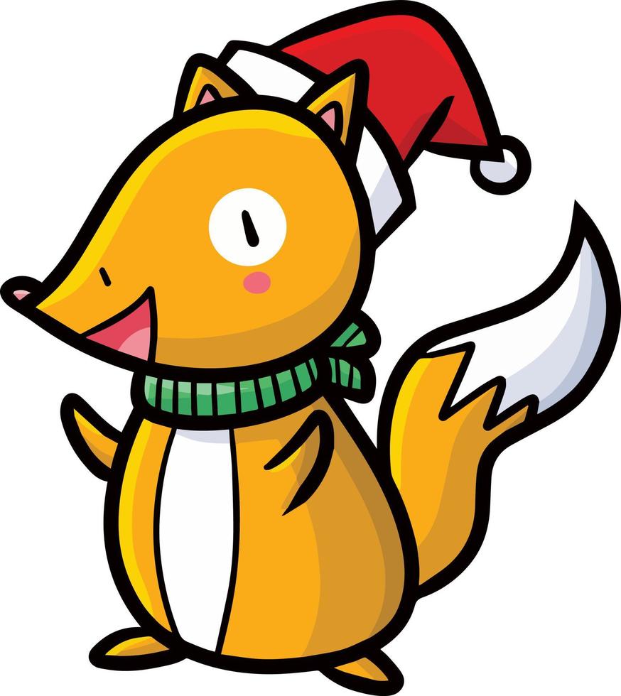 personnage de dessin animé drôle et mignon de renard de noël vecteur