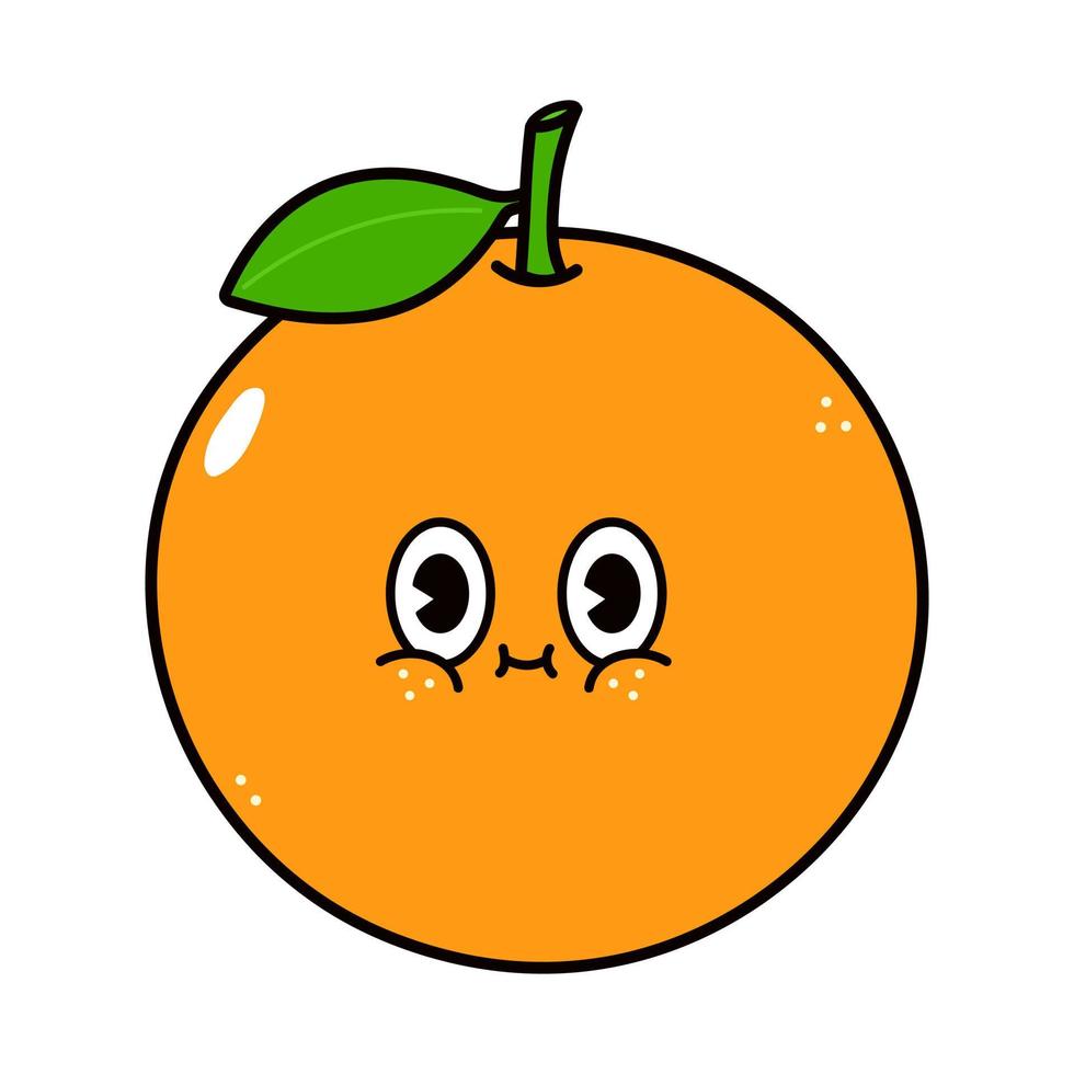 joli personnage de fruit orange drôle. vecteur dessin animé traditionnel dessiné à la main vintage, rétro, icône d'illustration de personnage kawaii. isolé sur fond blanc. concept de personnage de fruit orange