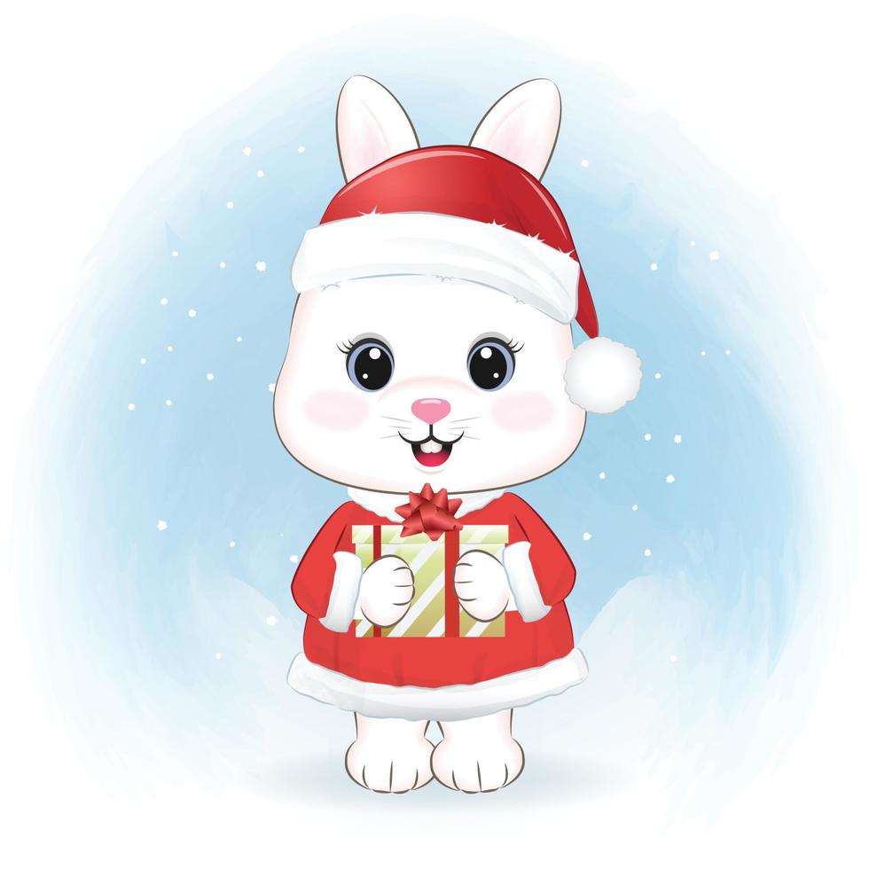 petit lapin et coffret cadeau. illustration de la saison de noël vecteur