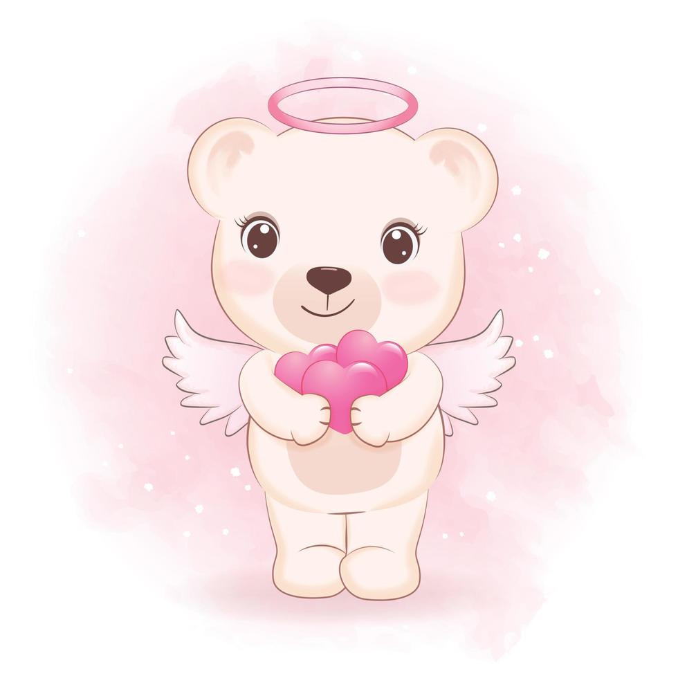 illustration de concept mignon petit ours cupidon saint valentin vecteur