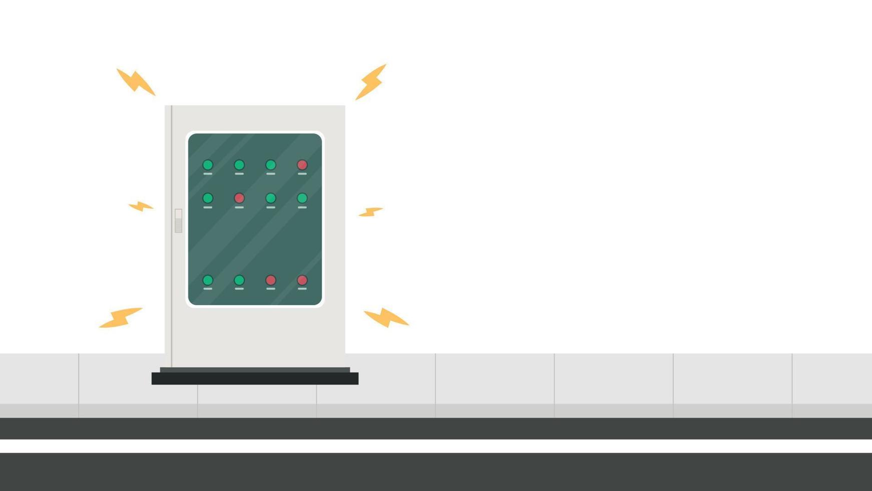 vecteur de dessin animé d'armoire électrique. espace libre pour le texte. fond d'écran. espace de copie. fuite d'électricité.