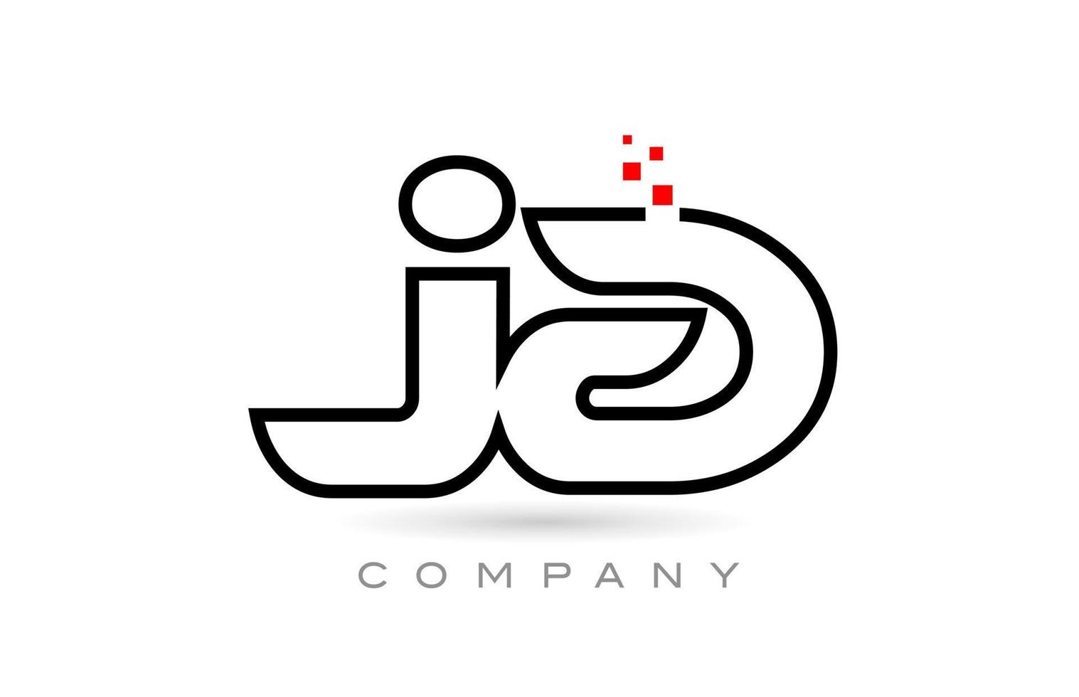 ja connecté alphabet lettre logo icône combinaison design avec points et couleur rouge. modèle créatif pour entreprise et entreprise vecteur