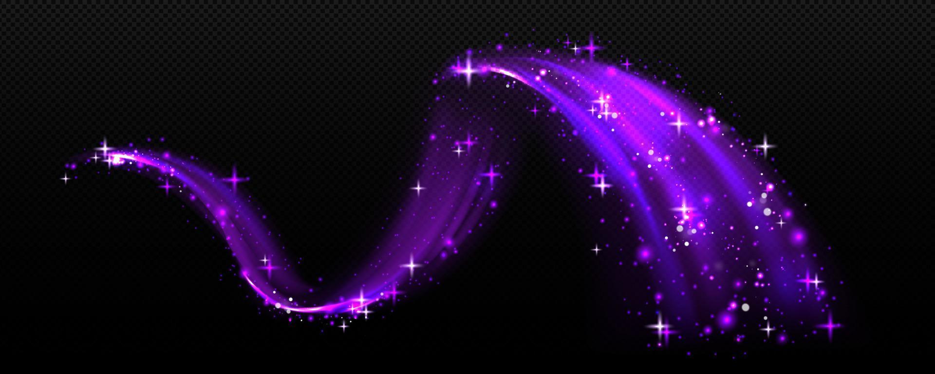 effet magique, tourbillon d'air violet avec des étoiles blanches vecteur